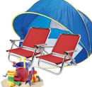 Beach Chairs (2), Beach Cabana, Bag of Toys