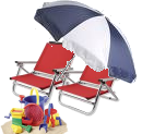 Beach Chairs (2), Beach umbrella, Bag of Toys